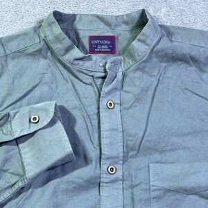 UNTUCKit Men's X-Large Gray Long Sleeve Button Down Shirt 100% Cotton Collarless